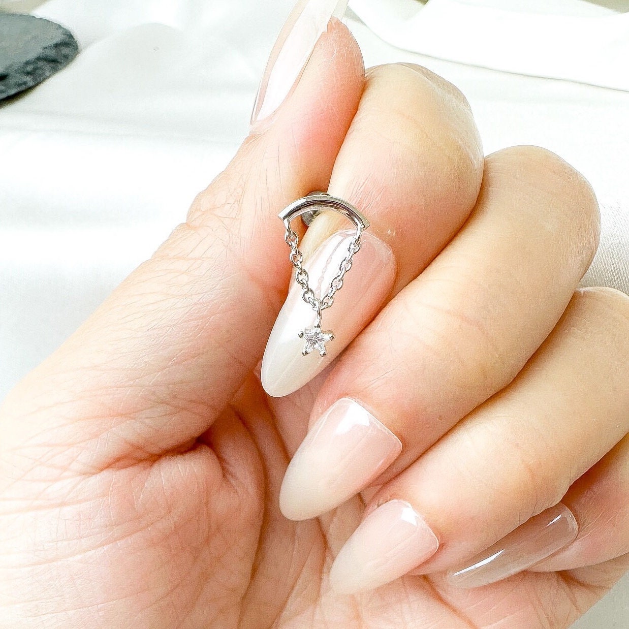 Hidden Helix Star Piercing 16g F136 Implant Grade Titanium, flat piercing, helix labret, hidden rook piercing