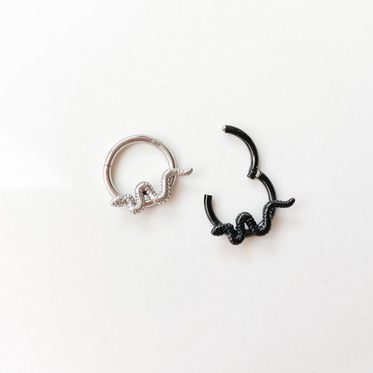 Mini silver or black snake stainless steel daith hoop, elegant cute daith huggie, hoop huggies, cartilage piercing, helix hoops, 8mm hoop
