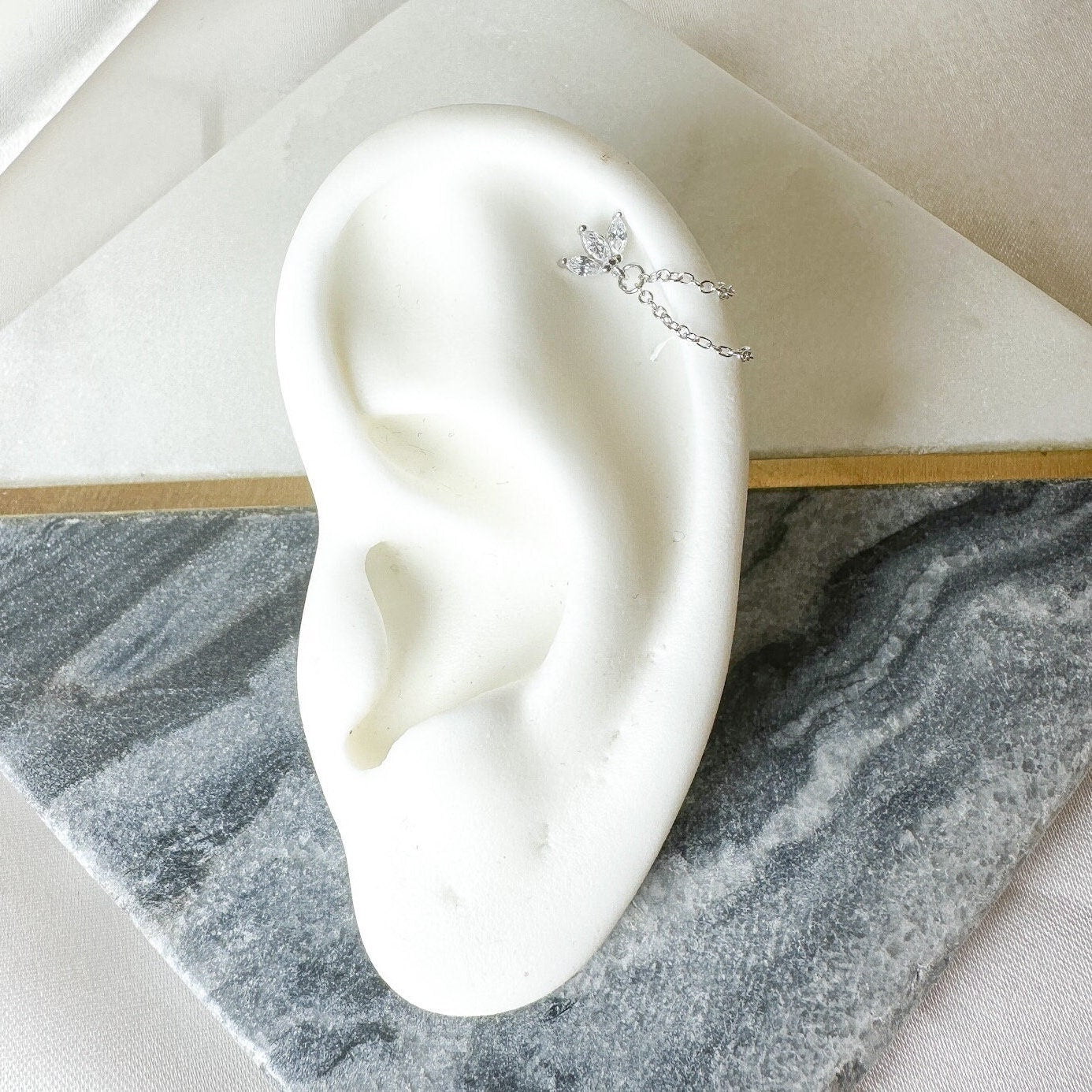 Dainty Double Chain Diamond CZ Helix Piercing, cartilage piercing, hoop huggies, body piercing, chain earrings, helix hoops, minimalist