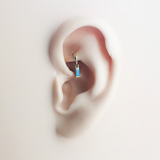 16g 18g Dainty Turquoise Bar sterling silver, 18k gold plated rook hoop, rook huggie, hoop huggies, cartilage piercing, helix hoops