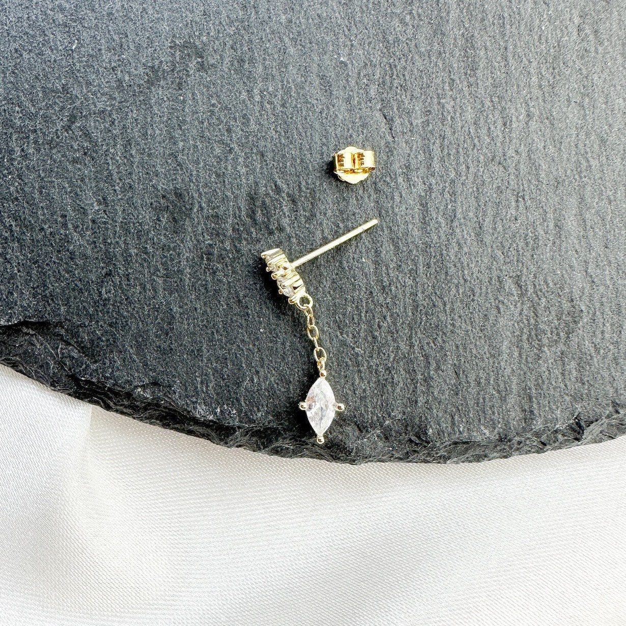 Dainty CZ Dangle Earring 18k plated sterling silver mini studs, cartilage studs, mini gold studs, tiny studs, helix earring, ear piercing