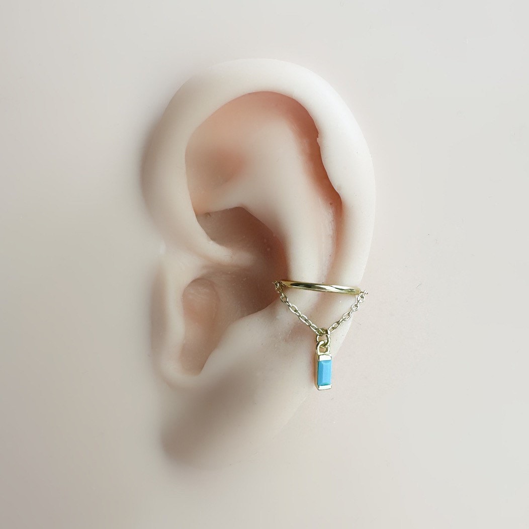 16g 18g 6mm 8mm 10mm Turquoise Implant Grade Titanium Chain Gem Hoop conch, septum ring piercing F128, conch hoop, gold hoop, silver hoop