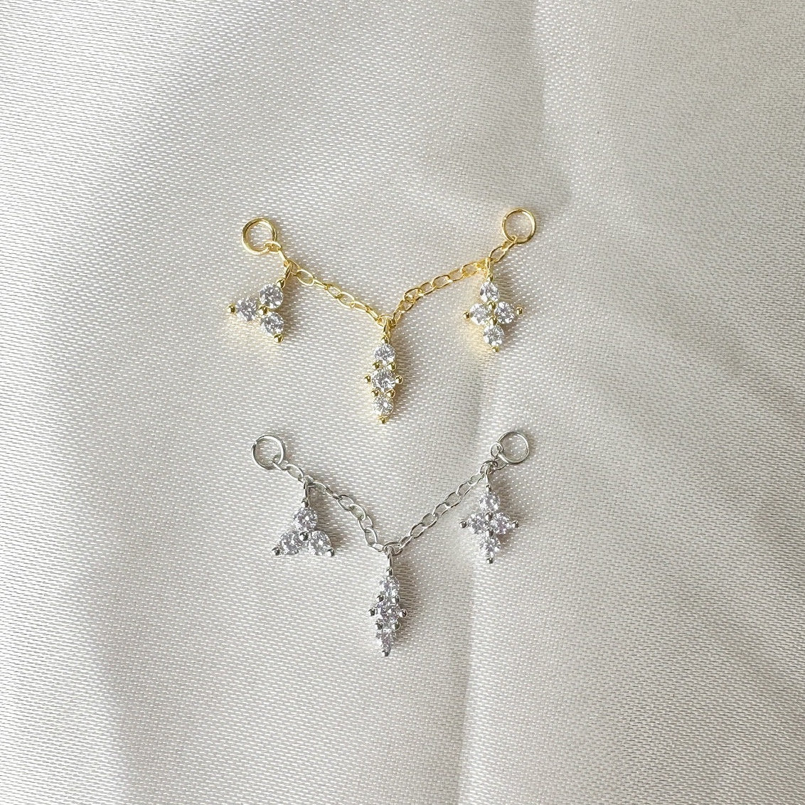 Dainty Industrial Barbell Triple Charm Chain (only) for Piercing, Sterling Silver Helix Chain Earring,Conch Chain Piercing 14g, 16g, 18g