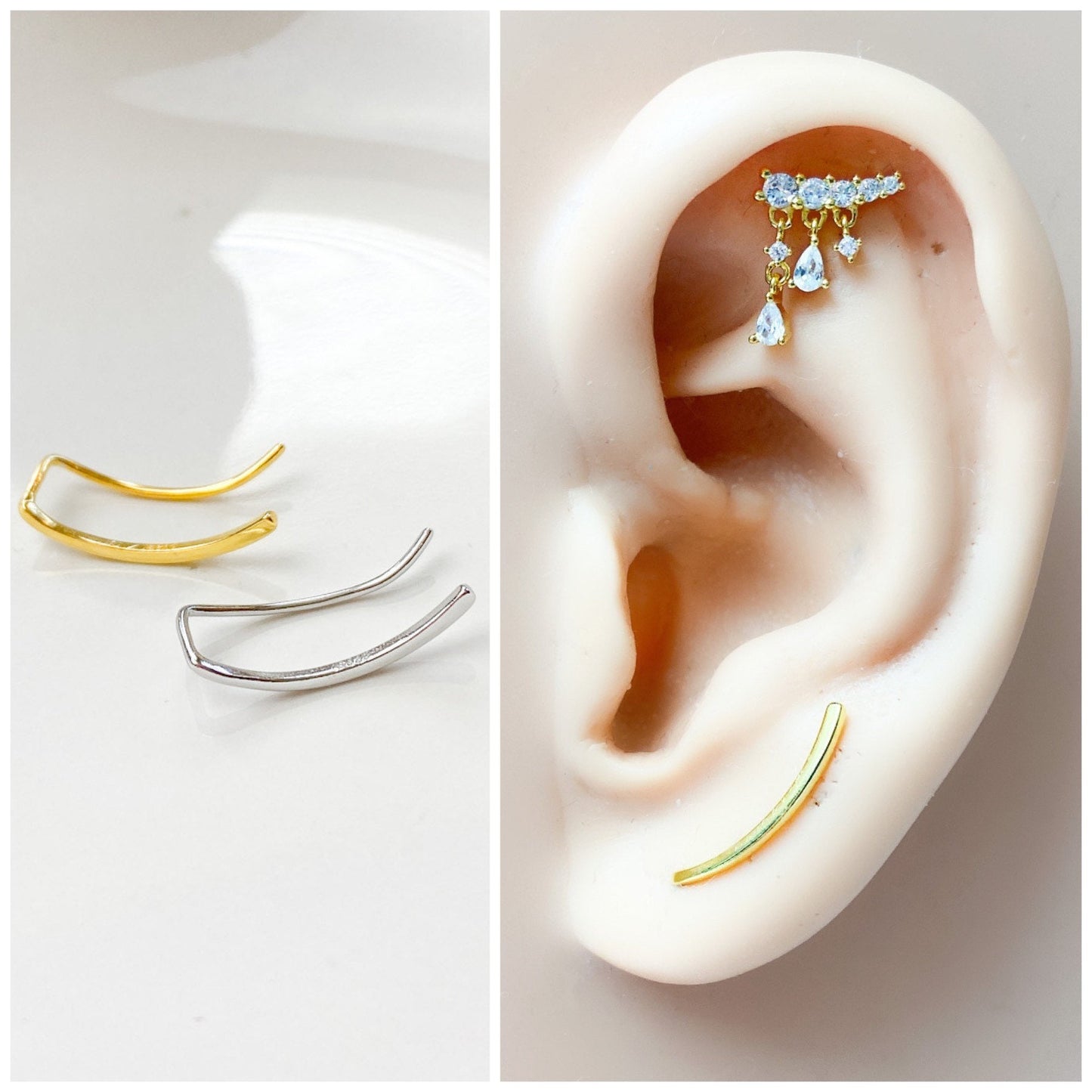 Dainty ear climber, sterling silver ear climbers, gold ear climber, ear jackets, silver ear climber, ear crawler