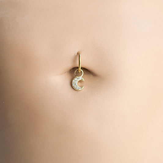 16g 14g Dainty Crescent Moon Hoop Belly Ring, Stainless steel silver or gold, belly piercings, 8mm or 10mm, Hoop Piercing, belly hoop