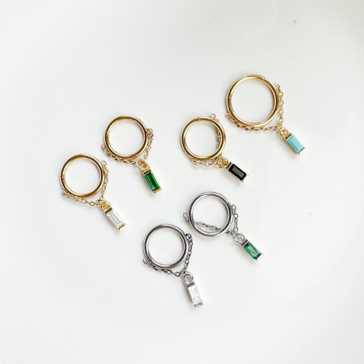 16g 18g 8mm 10mm Emerald Implant Grade Titanium Chain Gem Helix Hoop, septum ring piercing F128, conch hoop, gold hoop, silver hoop