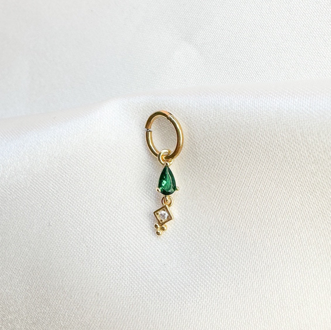 Dainty Sapphire Dangle Hoop Charm, sterling silver, 18k gold plated rook hoop, hoop huggies, cartilage piercing, helix hoop charm