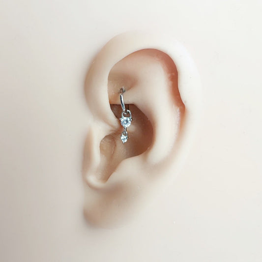Dainty Crystal Dangle Hoop Charm, sterling silver, 18k gold plated rook hoop, hoop huggies, cartilage piercing, helix hoop charm