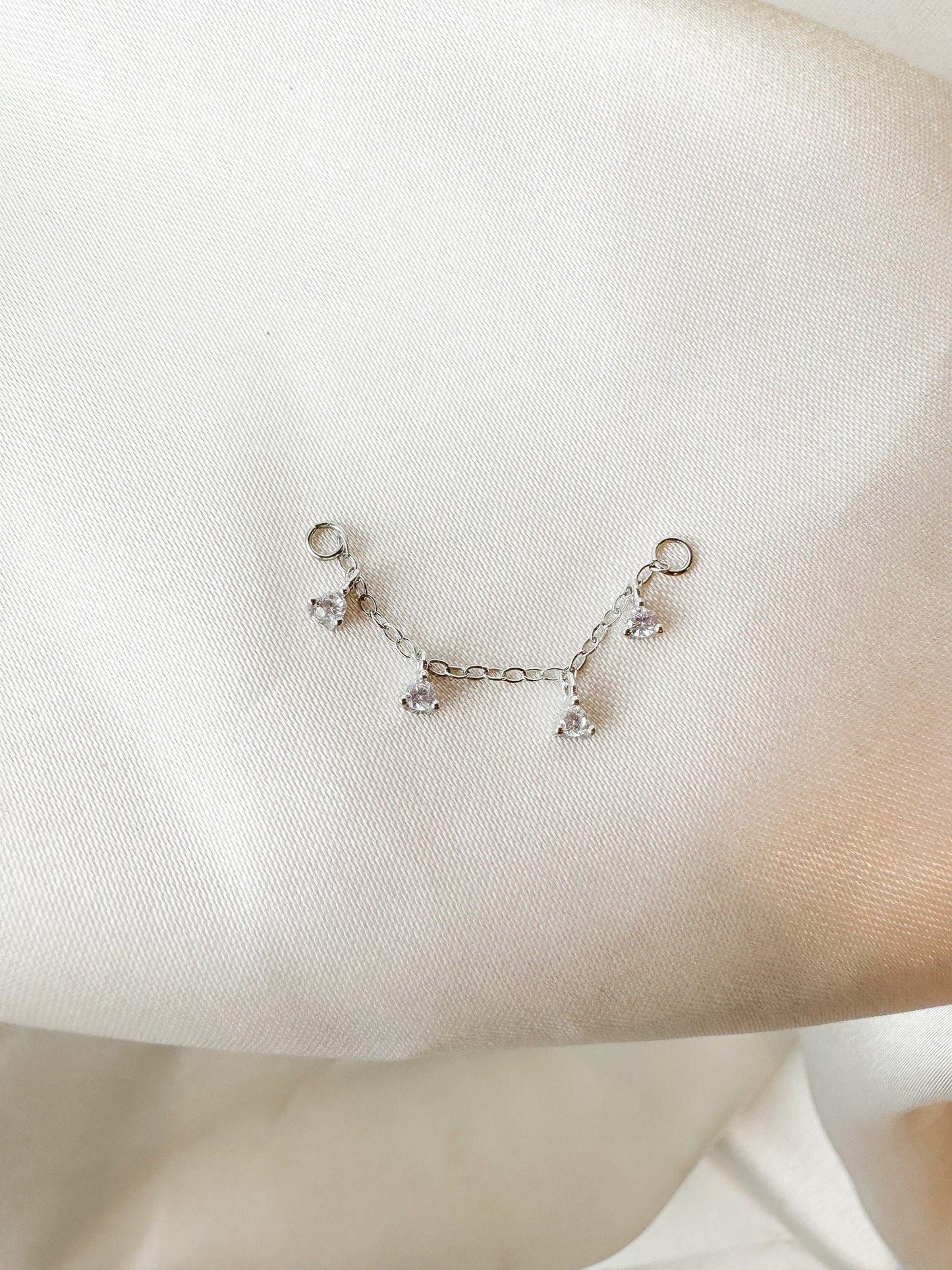 Dainty Industrial Barbell CZ Chain (only) for Piercing, Gold Sterling Helix Chain Piercing, Chain Earring,Conch Chain Piercing 14g, 16g, 18g