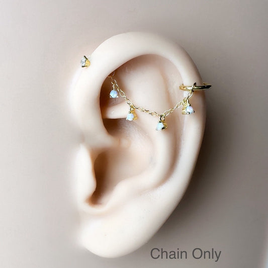 Dainty Industrial Barbell CZ Chain (only) for Piercing, Gold Sterling Helix Chain Piercing, Chain Earring,Conch Chain Piercing 14g, 16g, 18g