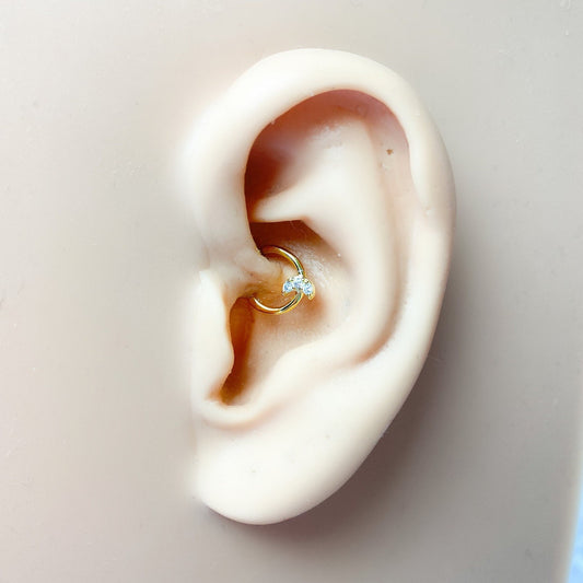 16g Dainty Crescent Moon 18k gold plated sterling silver daith hoop, daith huggie, hoop huggies, cartilage piercing, clicker