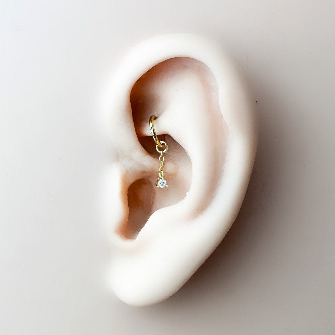 Dainty Minimalist CZ Dangle Hoop Charm, sterling silver, 18k gold plated rook hoop, hoop huggies, cartilage piercing, helix hoop charm