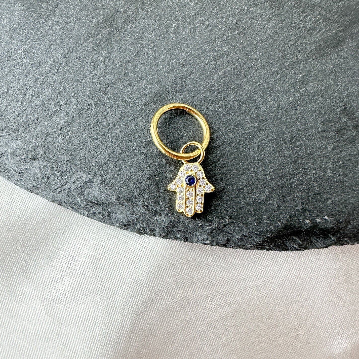 16g 14g Dainty Hamsa Hand Hoop Belly Ring, Stainless steel silver or gold, belly piercings, 8mm or 10mm, Hoop Piercing, belly hoop