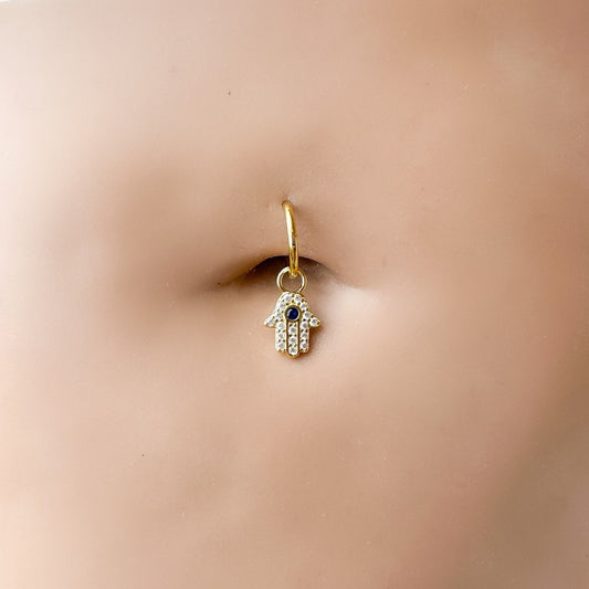 16g 14g Dainty Hamsa Hand Hoop Belly Ring, Stainless steel silver or gold, belly piercings, 8mm or 10mm, Hoop Piercing, belly hoop