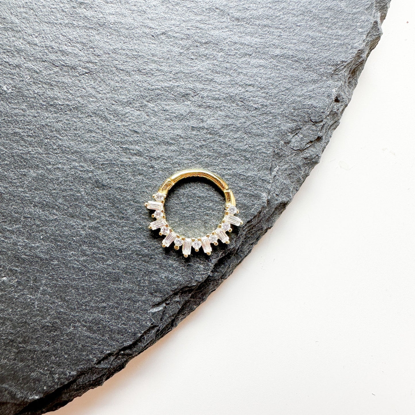 Dainty Cluster Rhinestone Accents 18k gold plated sterling silver daith hoop, septum piercing, nose ring, daith piercing