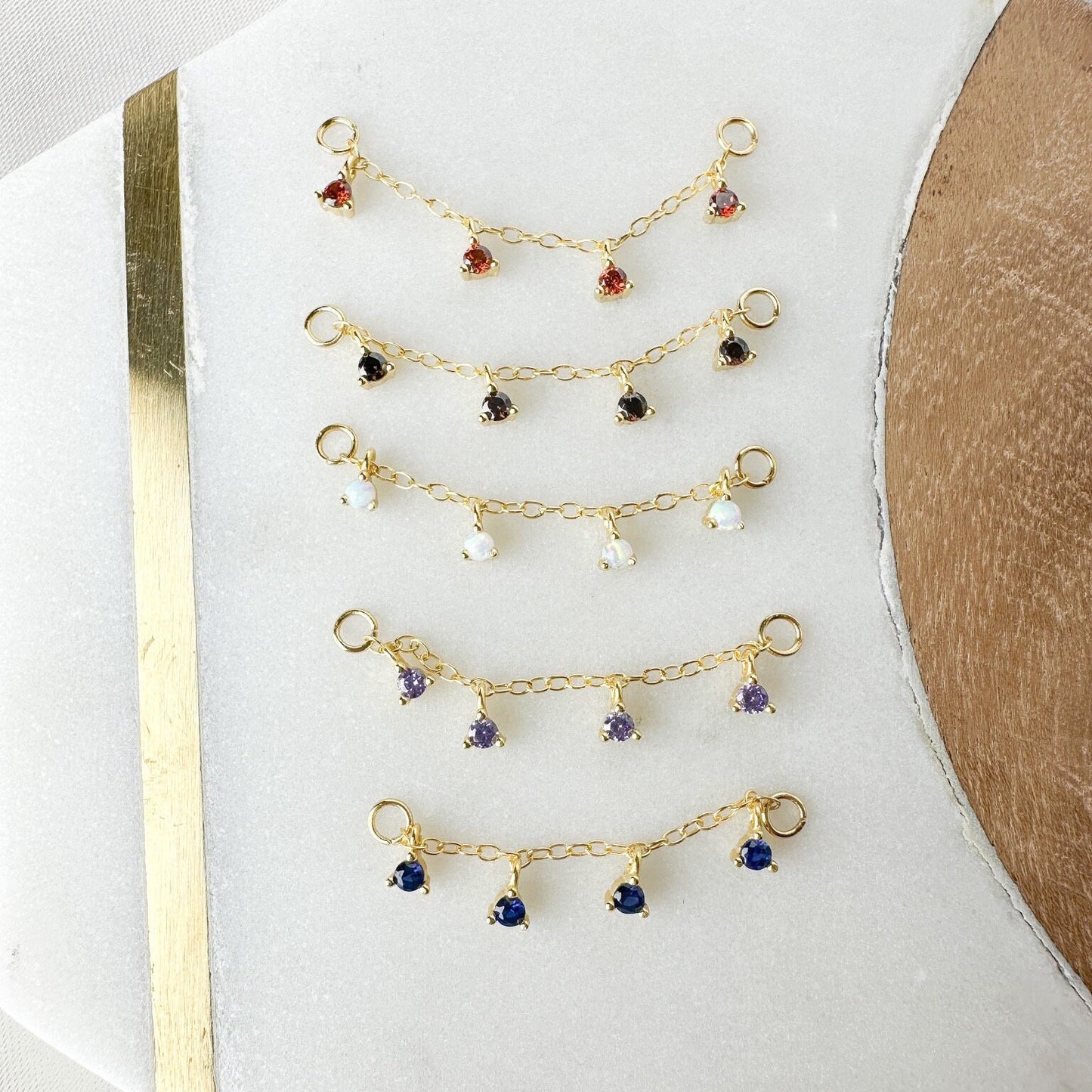 Dainty Industrial Barbell Sapphire CZ Chain (only) for Piercing,Chain For Earring Piercing, Chain Earring,Conch Chain Piercing 14g, 16g, 18g