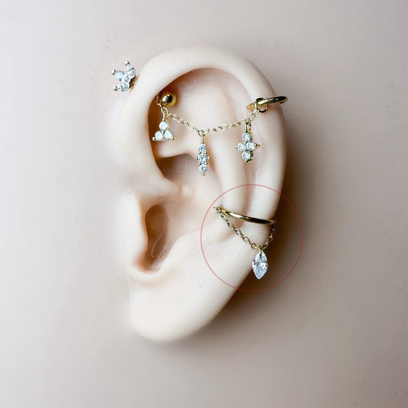 16g 18g 6mm 8mm 10mm 12mm Floating Marquise CZ Cecil Charm Implant Grade F136 Titanium Chain Conch Hoop, helix hoop, gold hoop, silver hoop