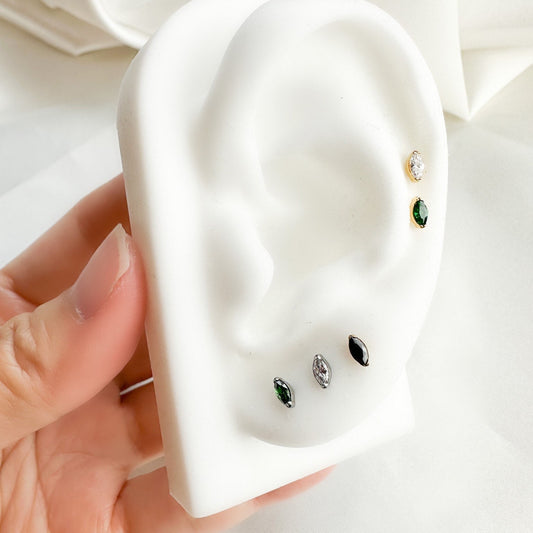 Tiny Marquise Gem Tragus Earring CZ Black Titanium Cartilage Earring Screw In Tragus Labret Stud IMPLANT GRADE Titanium