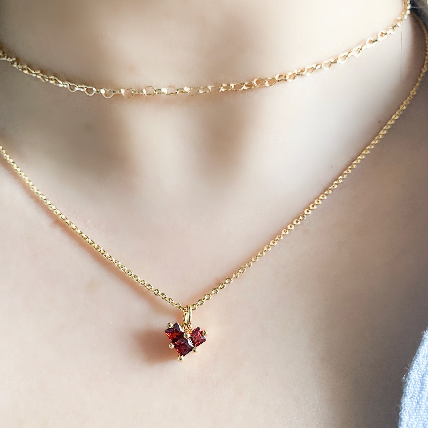 SET of Dainty gold heart necklace, layered necklaces, heart pendant necklace, heart chain, heart charm