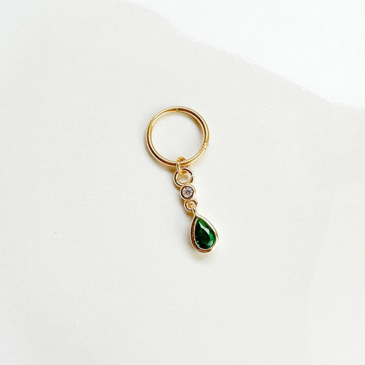 16G 18G Emerald CZ Dangle Stainless Steel Cartilage Hoop Earrings, rook huggie, hoop huggies, helix hoops, small hoops