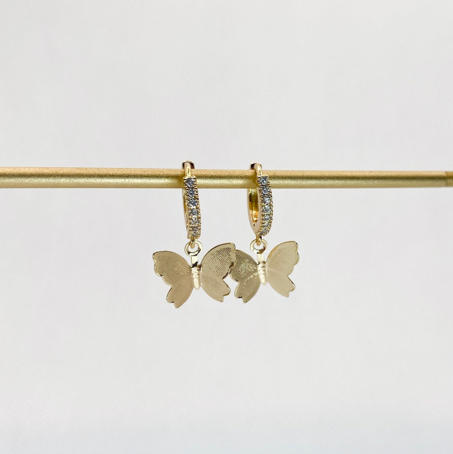 Small 24k Gold plated cz butterfly flutter hoop earrings hoop huggie earrings dainty hoops dainty hoop earring dainty jewelry