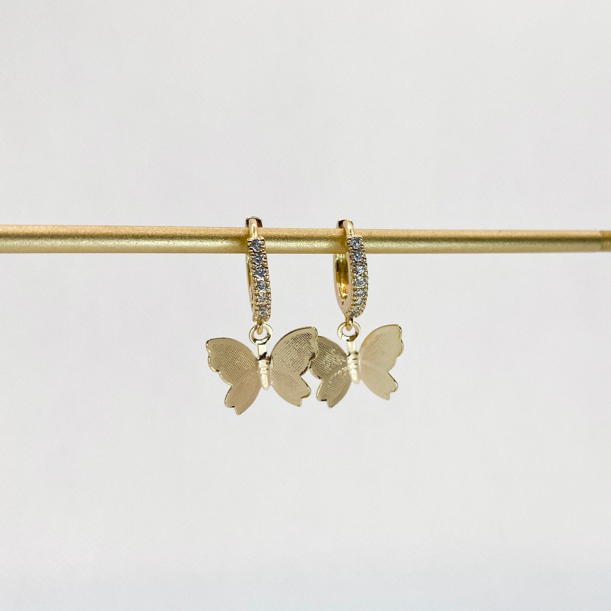 Small 24k Gold plated cz butterfly flutter hoop earrings hoop huggie earrings dainty hoops dainty hoop earring dainty jewelry