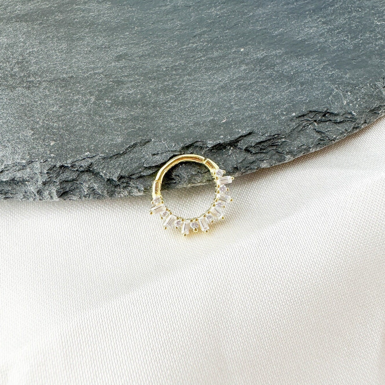 Dainty Cluster Rhinestone Accents 18k gold plated sterling silver daith hoop, septum piercing, nose ring, daith piercing