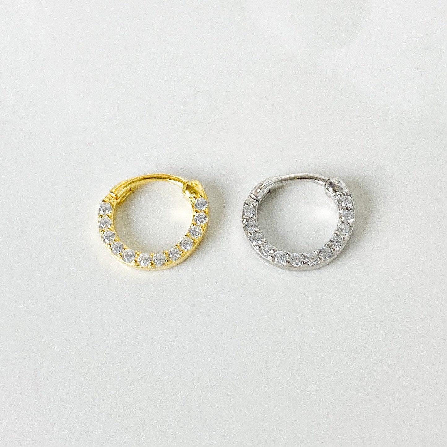 Minimalistic Simple CZ 18k gold plated sterling silver daith hoop, daith huggie, hoop huggies, cartilage piercing, cartilage earrings