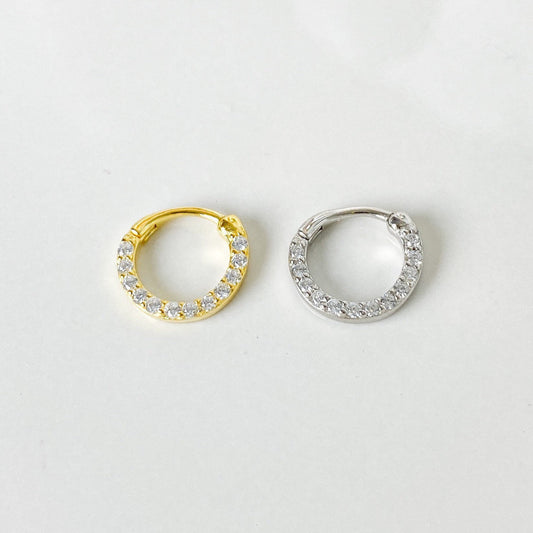 Minimalistic Simple CZ 18k gold plated sterling silver daith hoop, daith huggie, hoop huggies, cartilage piercing, cartilage earrings