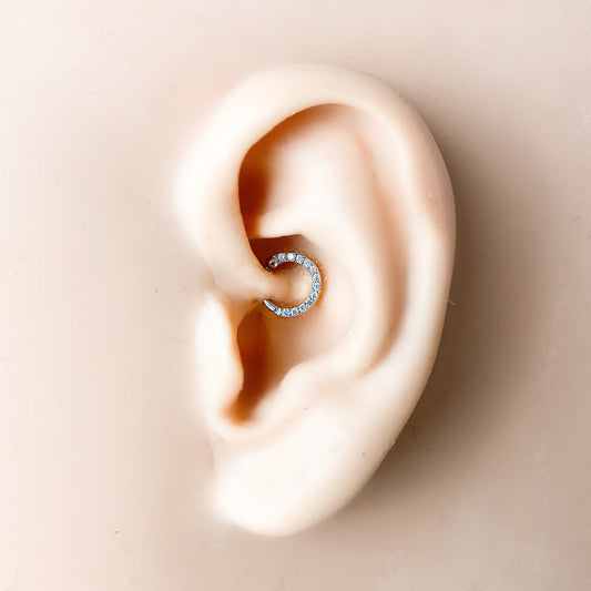 Minimalistic Simple CZ 18k gold plated sterling silver daith hoop, daith huggie, hoop huggies, cartilage piercing, cartilage earrings