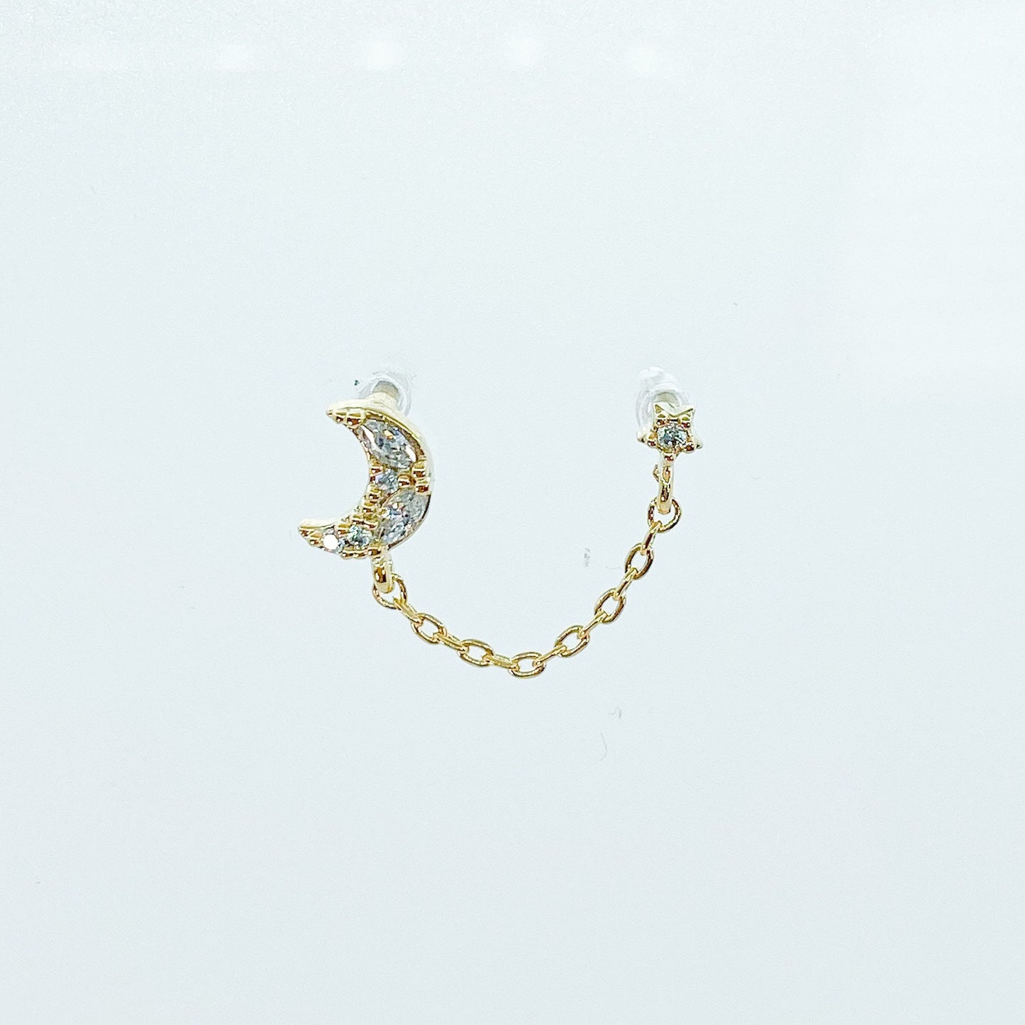 Dainty cz Crescent moon and star double piercing earrings, earrings, 16 gauge piercings, star earrings, two lobe piercing