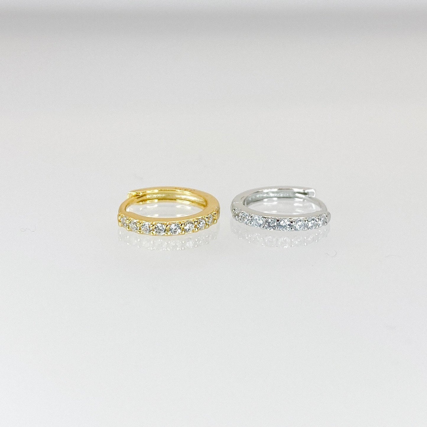 Dainty CZ studded hoops gold plated over sterling silver cz hoop earrings round huggie hoop earrings cartilage hoop gold dainty hoop huggie