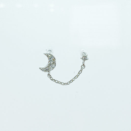 Dainty cz Crescent moon and star double piercing earrings, earrings, 16 gauge piercings, star earrings, two lobe piercing