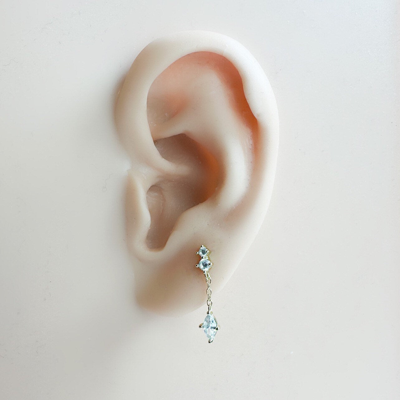 Dainty CZ Dangle Earring 18k plated sterling silver mini studs, cartilage studs, mini gold studs, tiny studs, helix earring, ear piercing