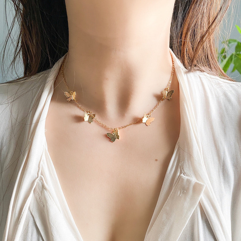 18kt gold plate flutter butterfly necklace, butterfly charms, butterfly jewelry, gold butterfly necklace, butterfly pendants
