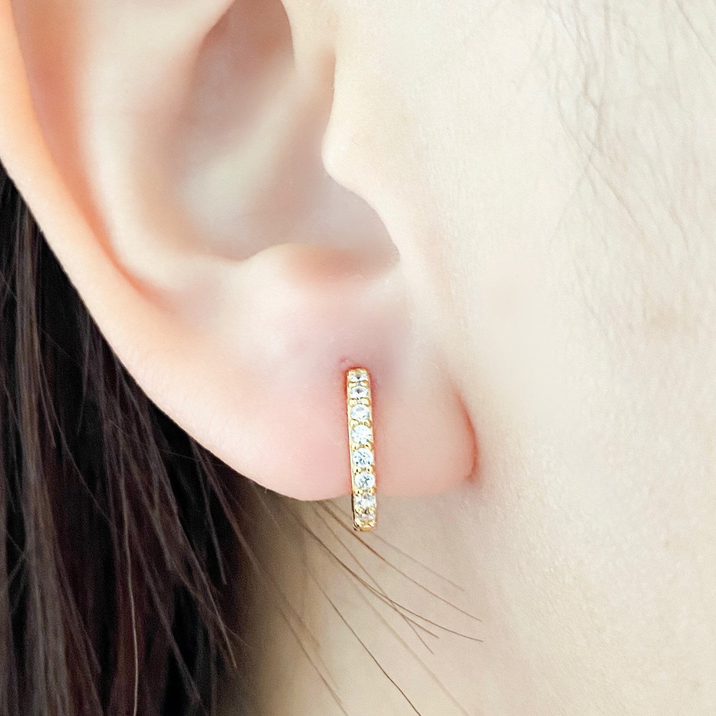 Dainty CZ studded hoops gold plated over sterling silver cz hoop earrings round huggie hoop earrings cartilage hoop gold dainty hoop huggie