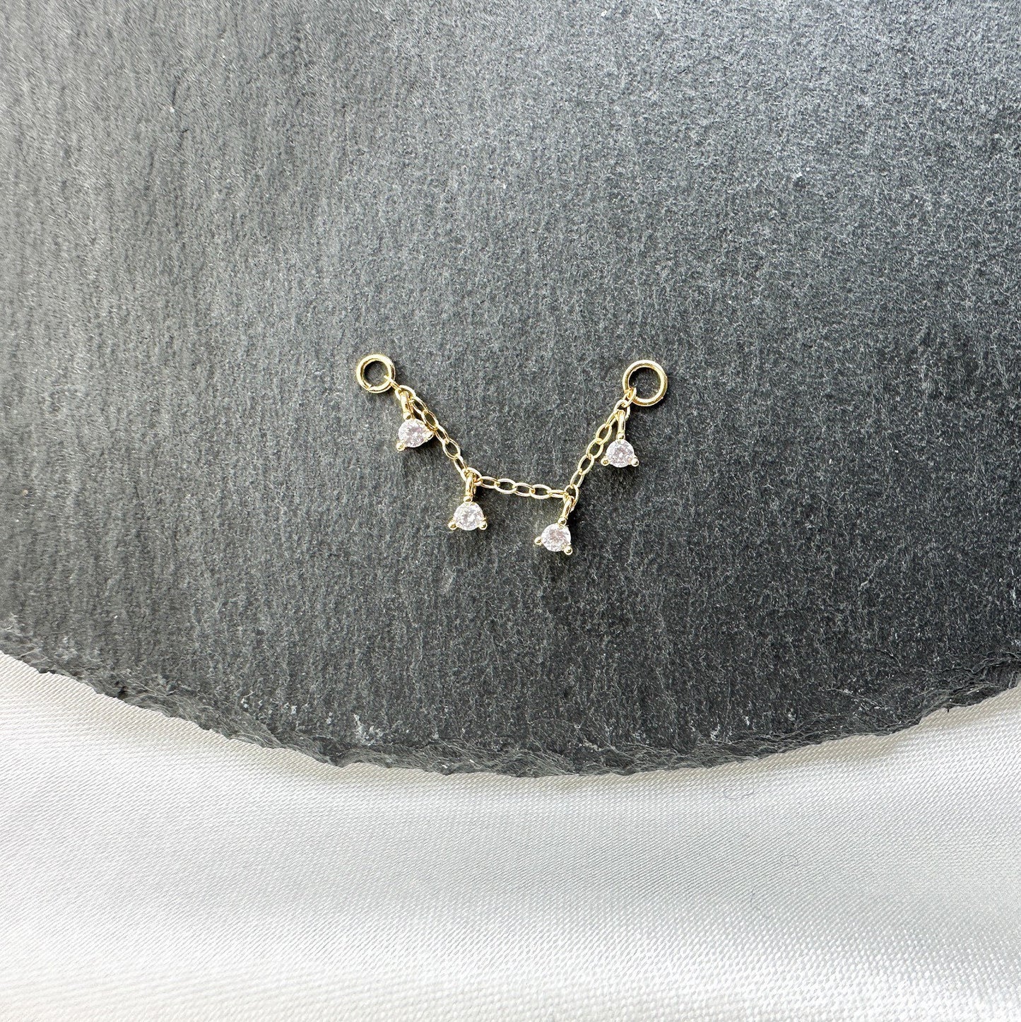 Dainty Industrial Barbell CZ Chain (only) for Piercing, Gold Sterling Helix Chain Piercing, Chain Earring,Conch Chain Piercing 14g, 16g, 18g