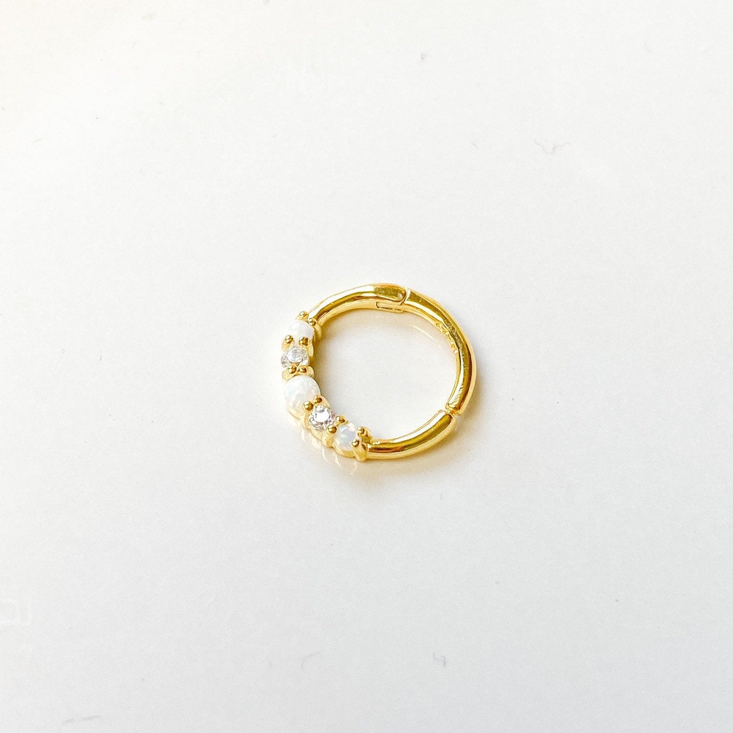 16g Dainty CZ and Opal 18k gold plated sterling silver daith hoop, daith huggie, hoop huggies, cartilage piercing, clicker