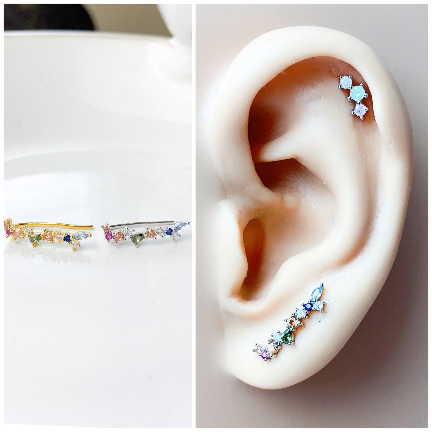 Dainty sweet ear climber, sterling silver ear climbers, gold ear climber, ear jackets, silver ear climber, ear crawler