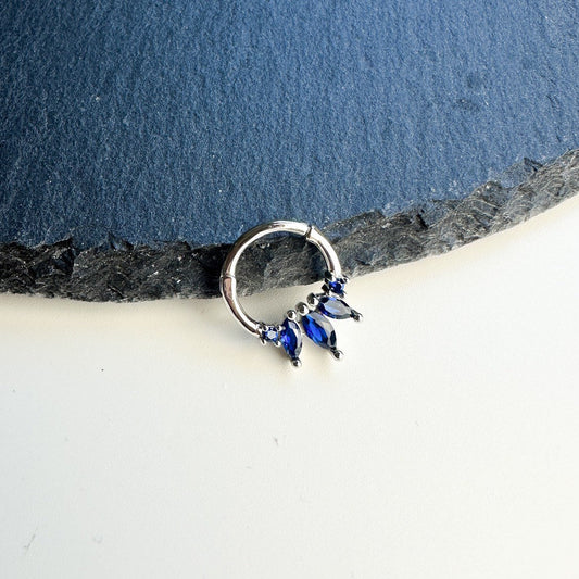 16g 8mm Silver Sapphire 18k gold plated sterling silver daith hoop, marquise cz daith hoop, hoop huggies, septum ring, nose ring