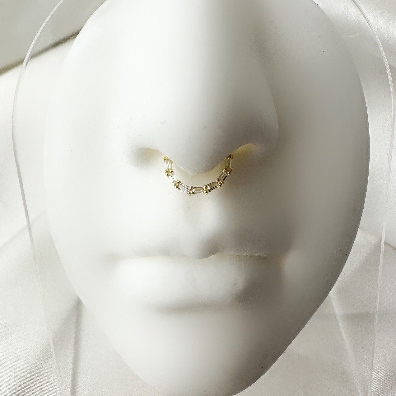 Dainty Baguette Rhinestone Accent 18k gold plated sterling silver daith hoop, septum piercing, nose ring, daith piercing