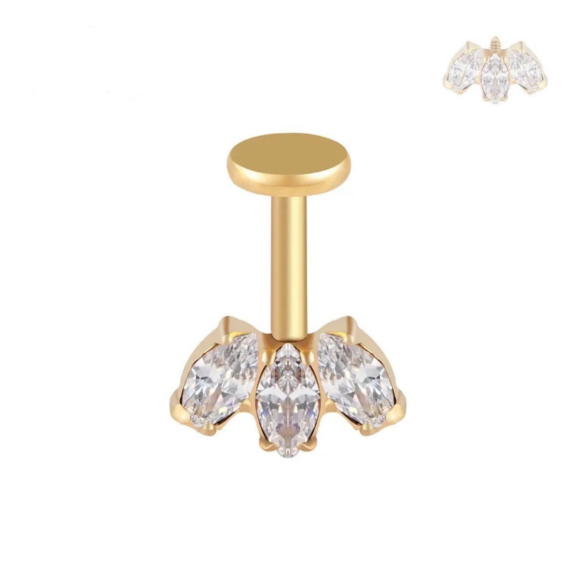 Minimalist ASTM F136 Titanium 16G Marquise CZ Screw Flat Back Vertical Helix Piercing Cartilage Stud Earring