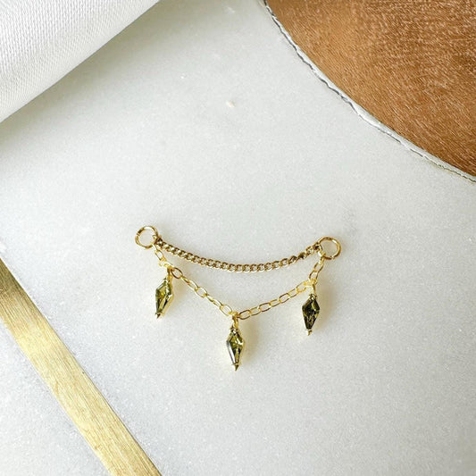 Dainty Industrial Barbell Kite CZ Double Chain (only) for Piercing, Gold Sterling Helix Chain Piercing, Chain Earring, 14g, 16g, 18g