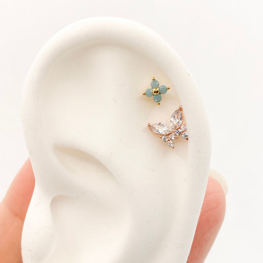 Mini monarch butterfly stud, butterfly earrings, 16 gauge, surgical steel piercing, helix earrings, conch jewelry