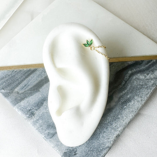 Dainty Double Chain Emerald CZ Helix Piercing, cartilage piercing, hoop huggies, body piercing, chain earrings, helix hoops, minimalist