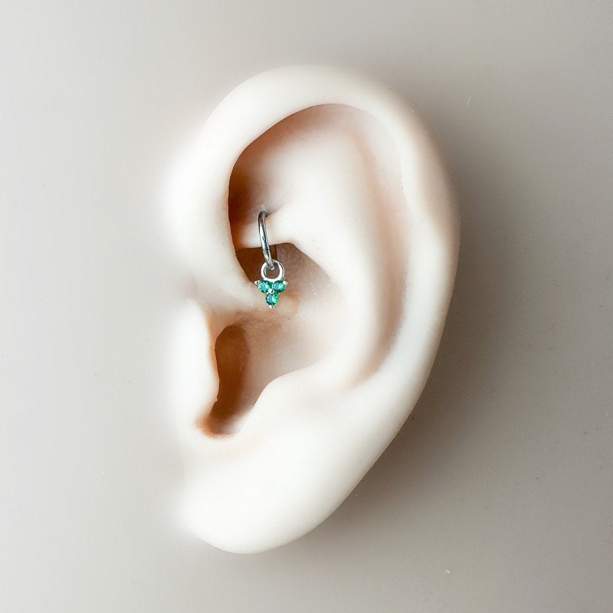 16g 18g 20g Dainty Emerald Clover sterling silver, rook hoop, rook huggie, hoop huggies, cartilage piercing, cartilage earrings