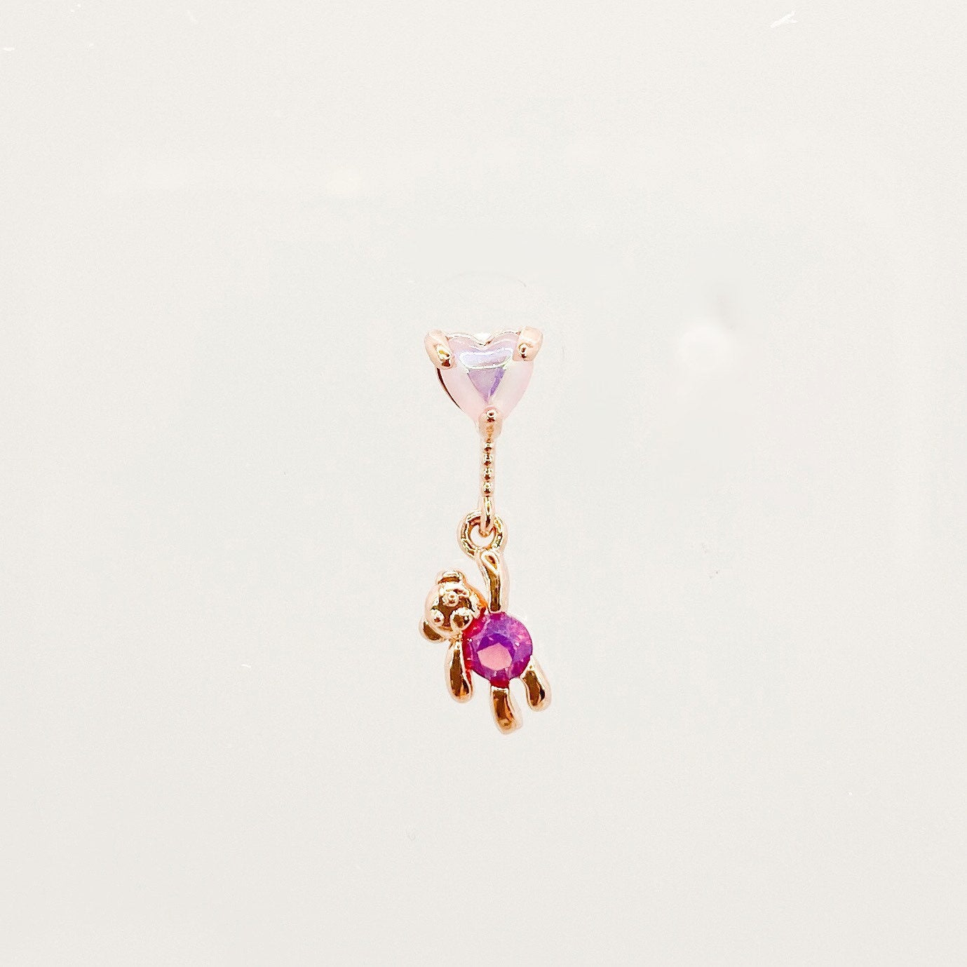 Tiny teddy with floating heart balloon cartilage piercing, helix piercing, bear studs, heart balloon piercing