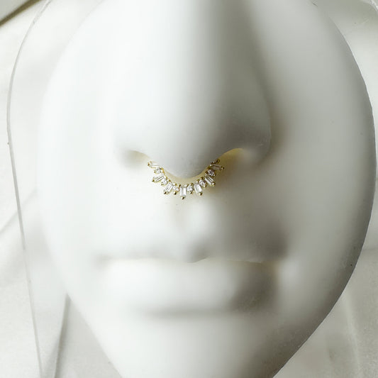 Dainty Cluster Rhinestone Accents 18k gold plated sterling silver daith hoop, septum piercing, nose ring, daith piercing