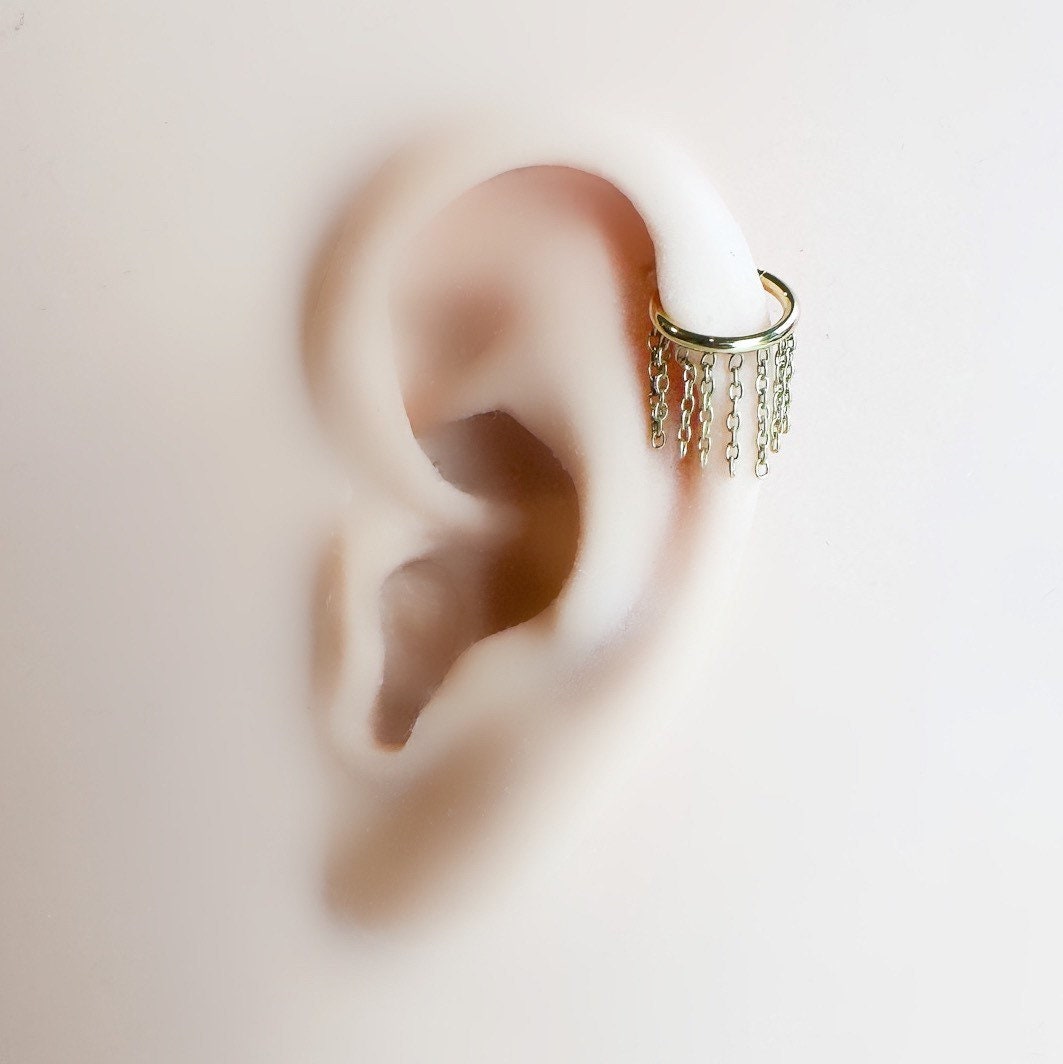 Implant Grade Titanium Tassel Chain Hoop conch, septum ring piercing F128 titanium ring hoop cartilage piercing, conch hoop, gold hoop