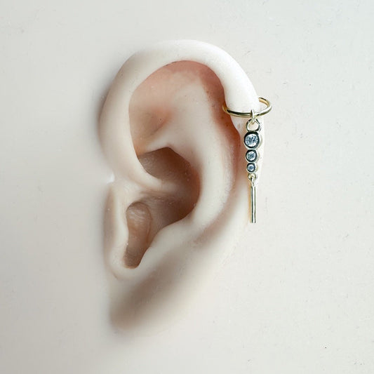 16G 18G Triple CZ Bar Dangle Stainless Steel Cartilage Hoop Earrings, rook huggie, hoop huggies, helix hoops, small hoops